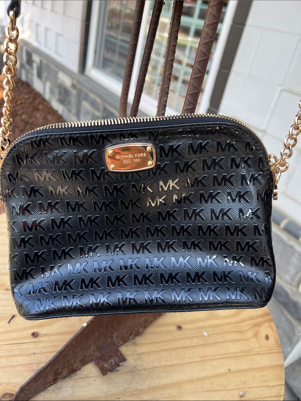 Michael Kors Black MK Logo Crossbody with Gold Hardware